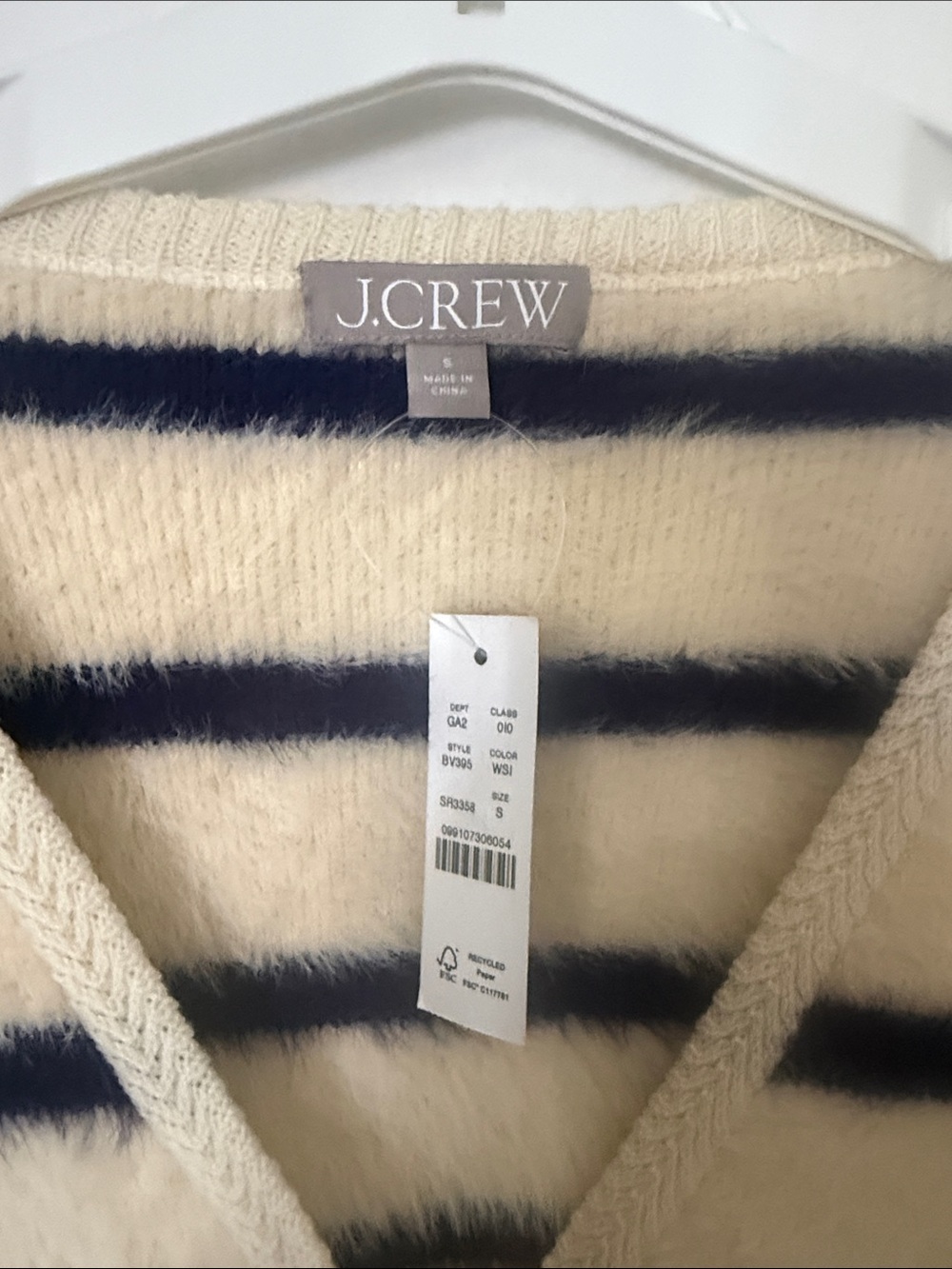 J.Crew Cream and Navy Striped V-Neck Brushed Cardigan Sweater - Women - Picture 3 of 4